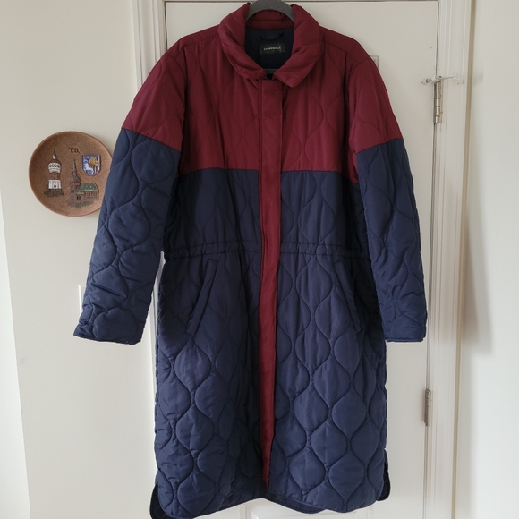 Summersalt‎ Long Colorblock Eco Quilted Coat Midnight & Black Cherry 1XL - Picture 2 of 11